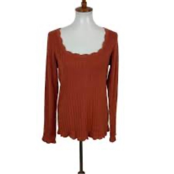 Ryegrass Sweaters - Ryegrass Lightweight Scoop Neck Sweater Featuring Scalloped Hems Size Small